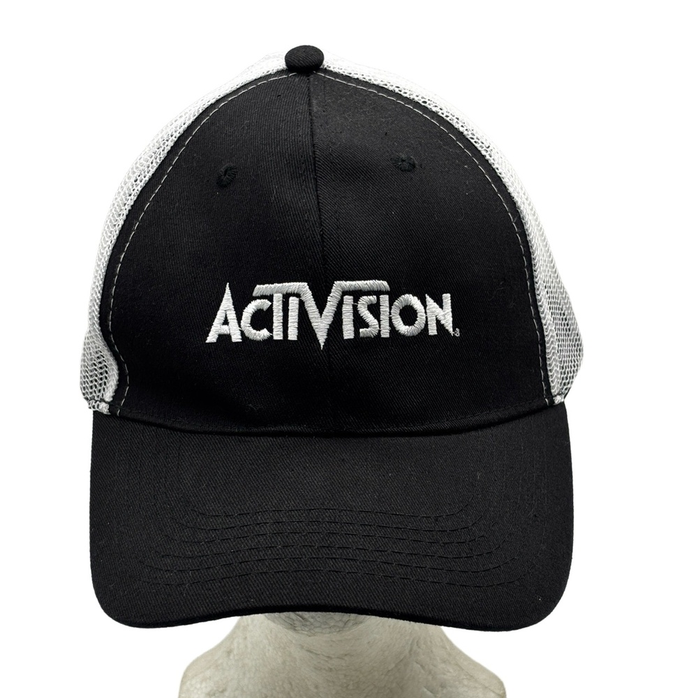 Activision Black White Trucker Hat Mesh Snapback Cap Retro Style